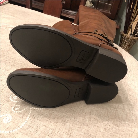 Brown Tall Wide Calf Vegan Leather Riding Boots - Picture 8 of 8